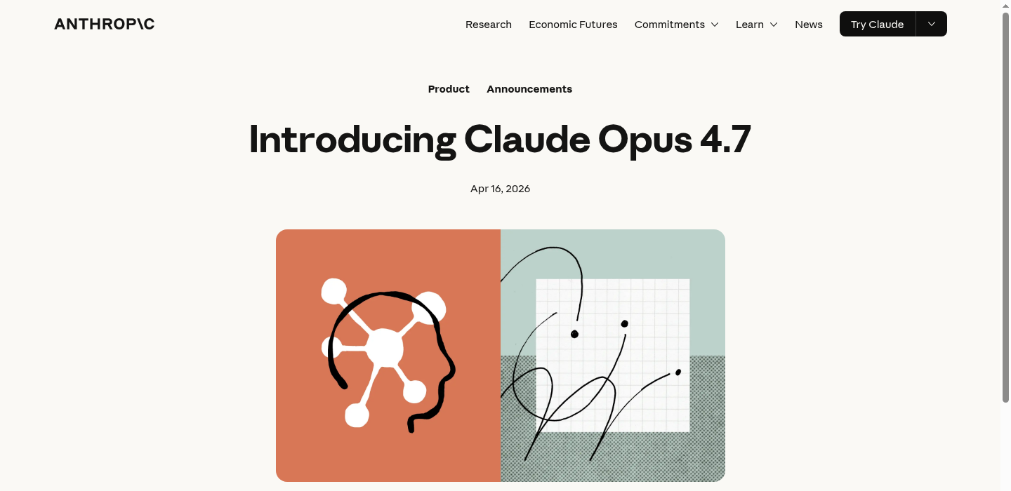 Anthropic公式発表ページ：Introducing Claude Opus 4.7