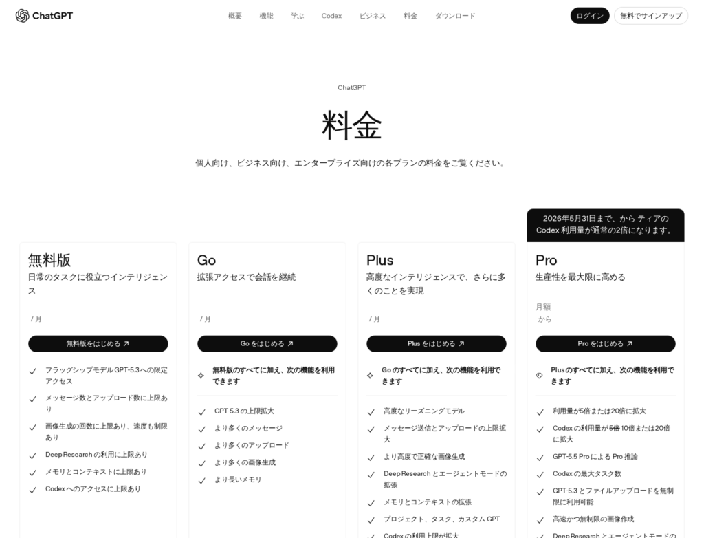 ChatGPT料金プラン
